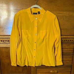 Liz Claiborne Collection 70s Vintage Yellow 100% Silk Button Down Blouse Chic